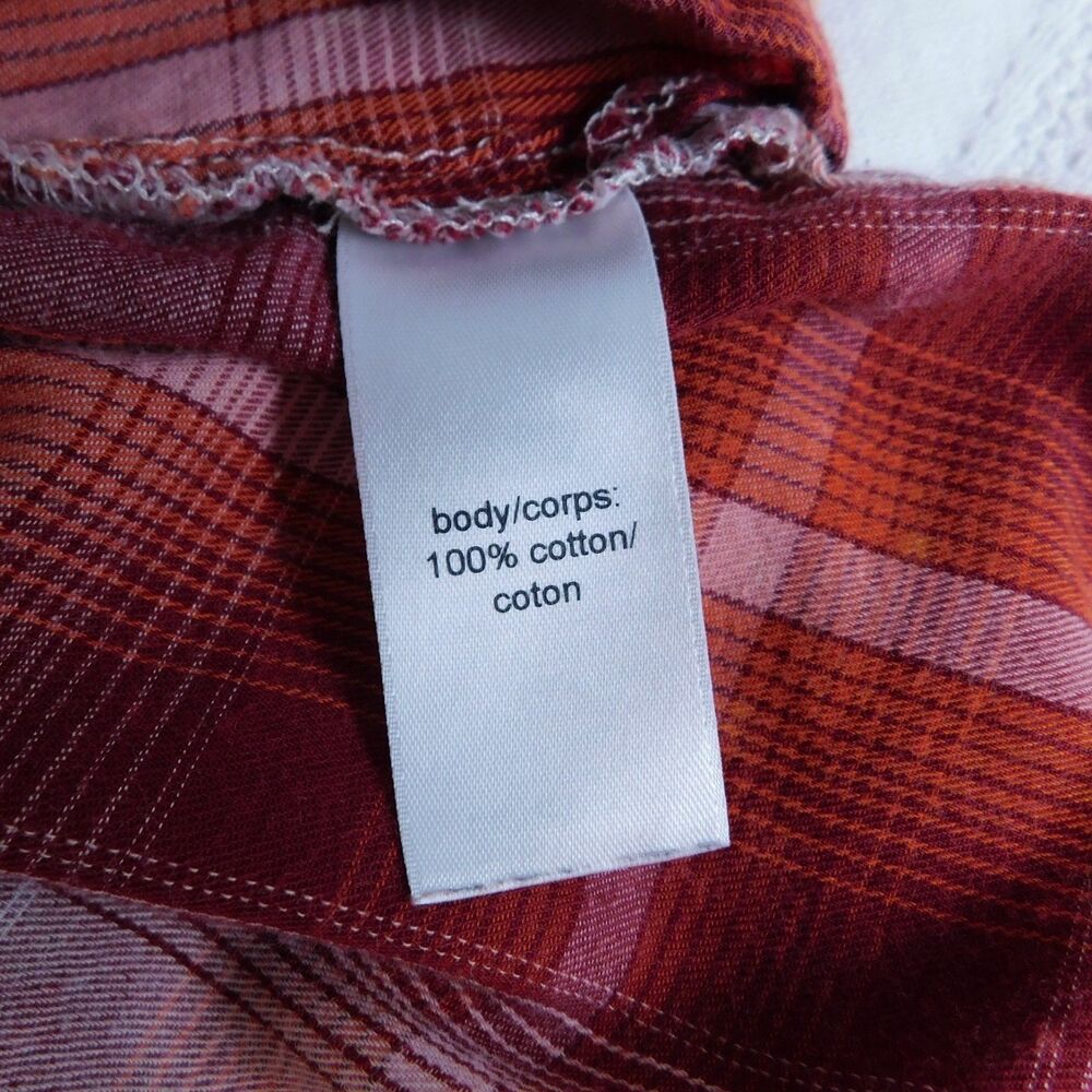 Maurices Shirt XL Plaid Brushed Cotton Pearl Snap Red Orange White Long Sleeve - Picture 9 of 16